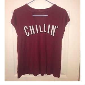 Red t-shirt with cut-out